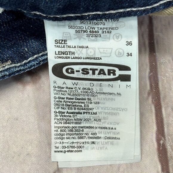 G-Star Raw Men 5620 3D Low Tapered Jeans Size 36x34 Blue Denim Italy D051 -20 - Picture 10 of 16